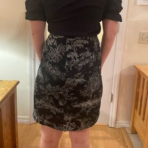 Vintage 90s Kathie Lee Collection Black French Toile Print Midi Skirt Size 14